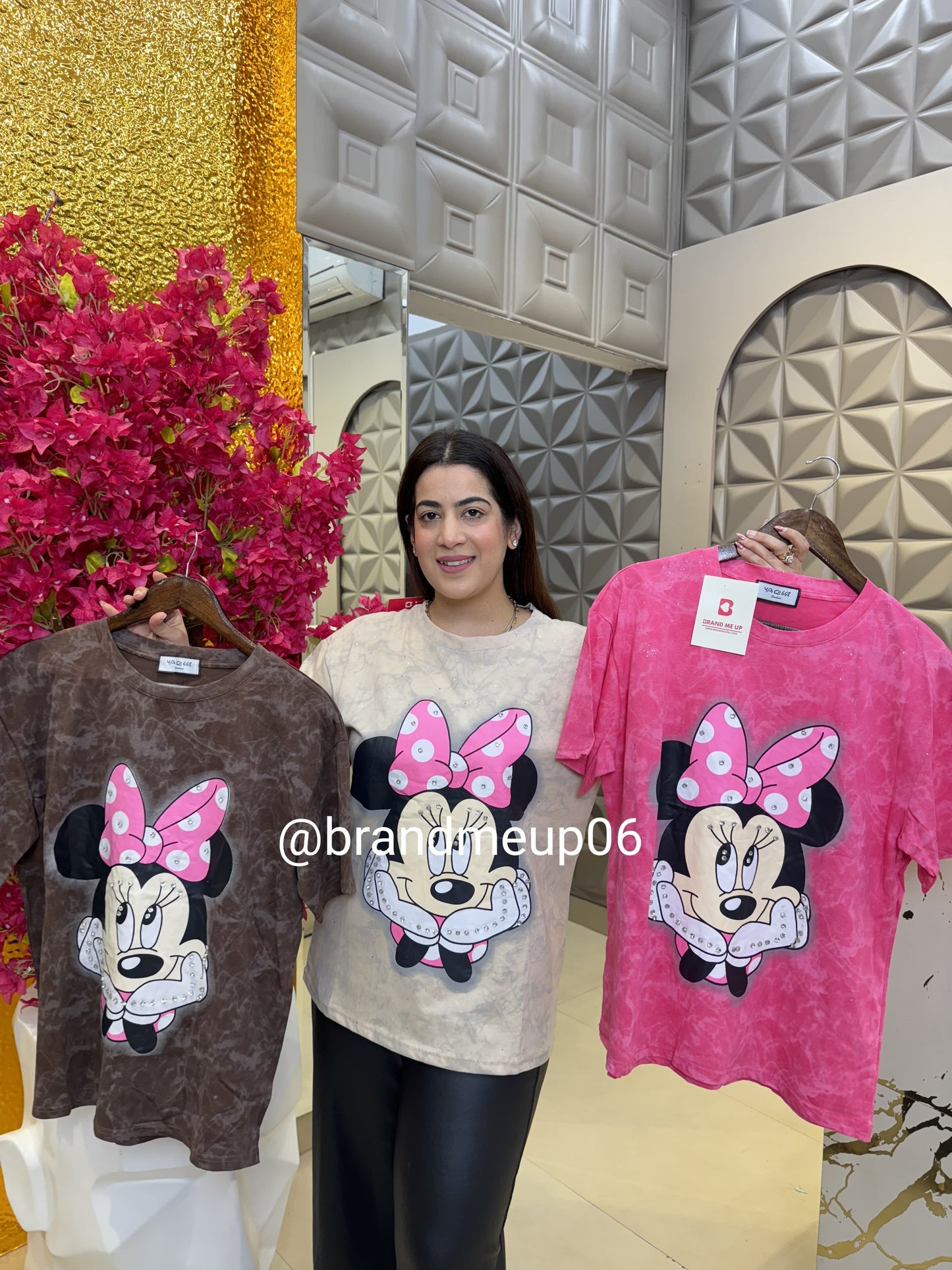 Rhinestone Cotton Tshirt (TEE-118) MAKEY PNK