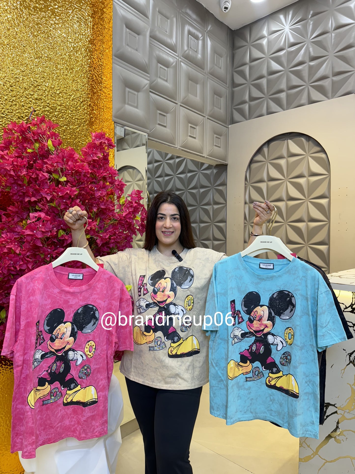 Rhinestone Cotton T-Shirt (TEE-135) MAKY HAPPY