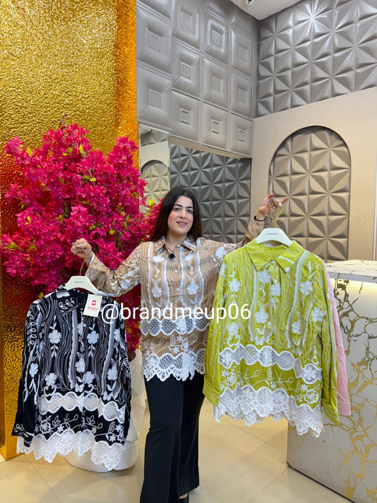 Cotton Embroidery With Lace Shirt (PRM-406)