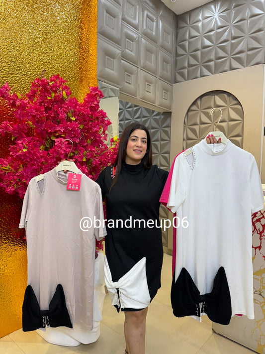 Imported Stretchable Dress With Bow (PRM-435)