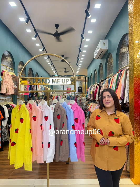 Strawberry Embroidery Cotton Shirt (PRM-458)