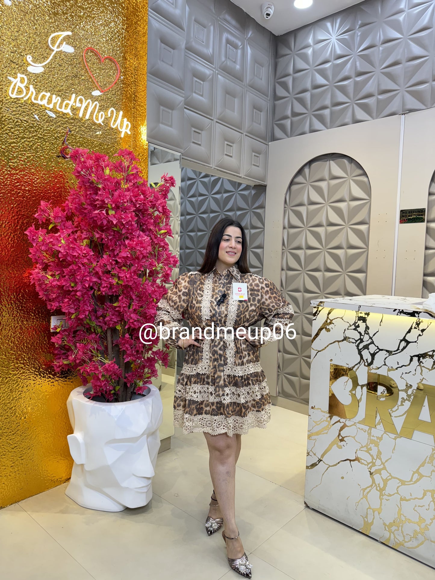 Imported Cheetah Linen Dress With Belt (PRM-475)