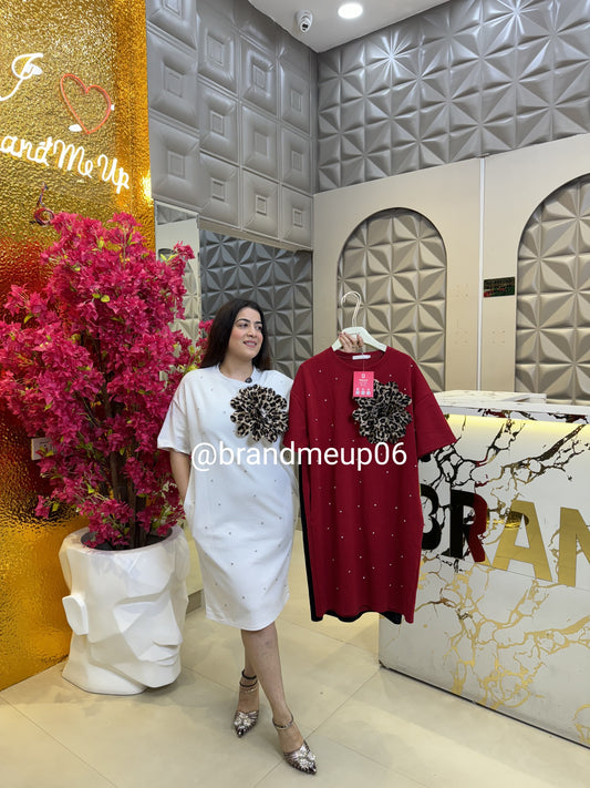 Rhinestone Imported Stretchable Dress With Pocket (PRM-478)