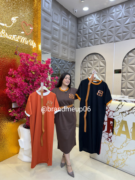 Imported Stretchable Dress With Belt (PRM-490)