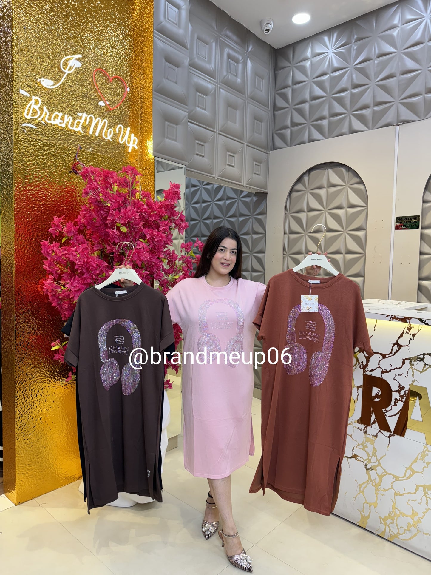 Rhinestone Imported Stretchable Cotton Lycra Dress (PRM-492) HEADPHONE