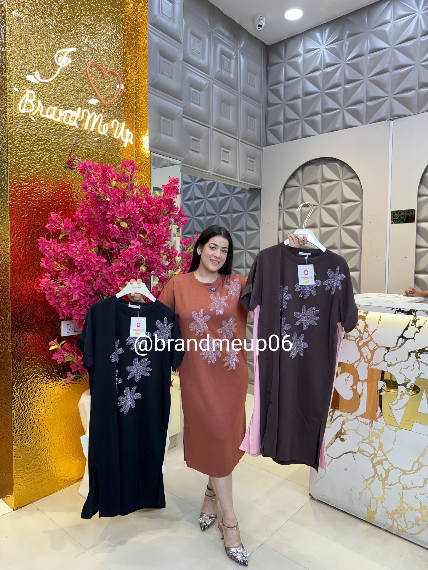 Rhinestone imported Stretchable Cotton Lycra Dress (PRM-493) FLOWER