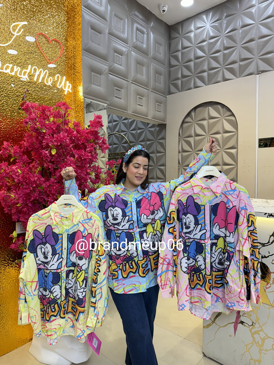 Imported Linen Rhinestones Cartoon Shirt (PRM-506) SWEET