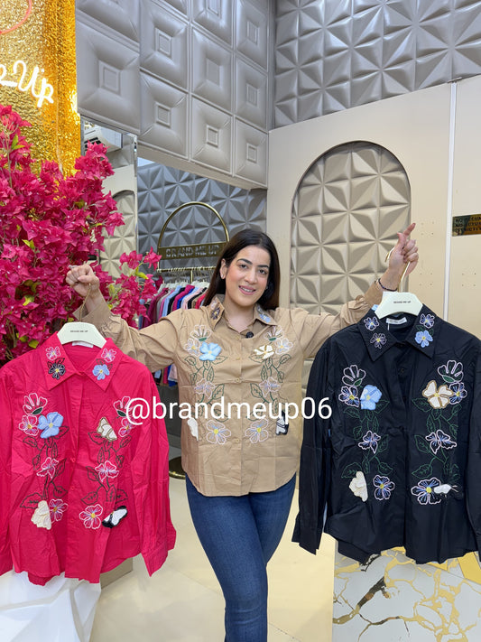 Cotton Shirt With Designer Flower (PRM-554)