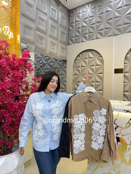 Cotton Shirt With Designer Flower (PRM-558)