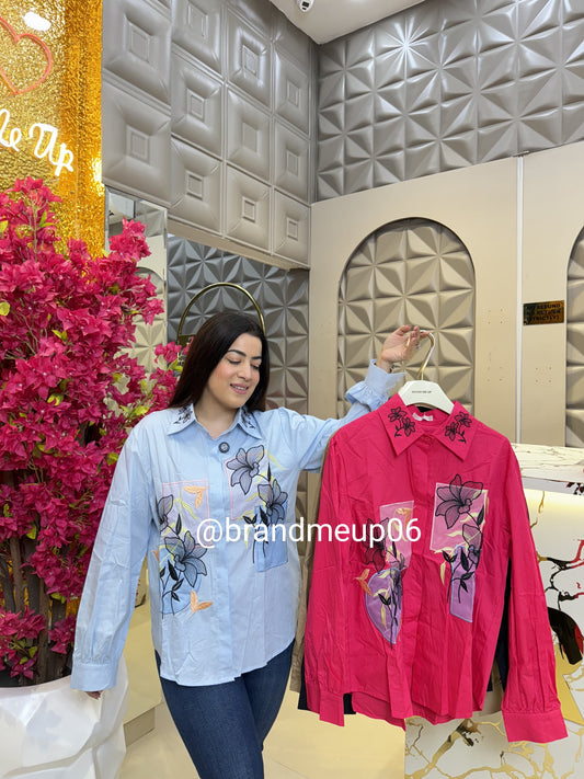 Cotton Shirt With Designer Flower (PRM-560)