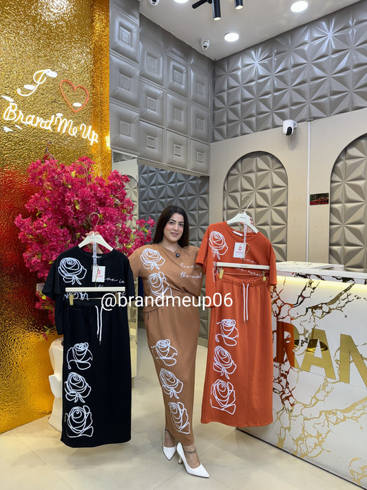 Imported Stretchable Skirt Set With Rose Print (PRM-571)