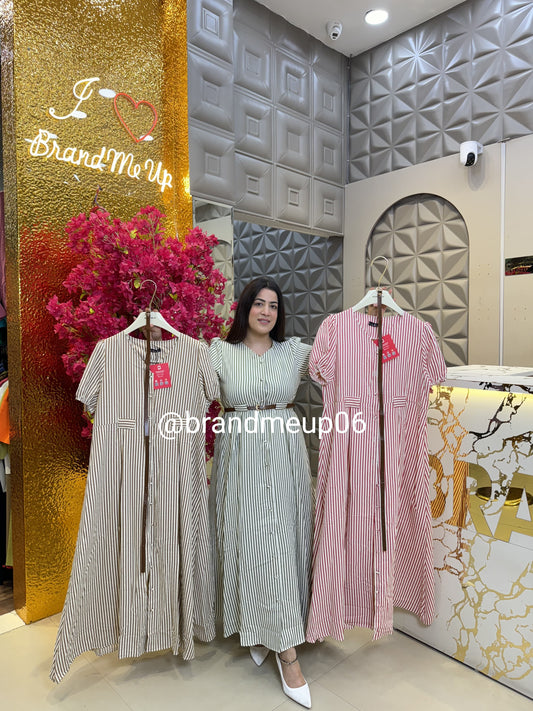 Stripe Maxi Dress With Belt (PRM-573)