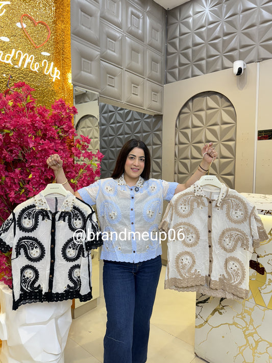 Cute Summer Embroidery Shirt With Rhinestone (PRM-587)