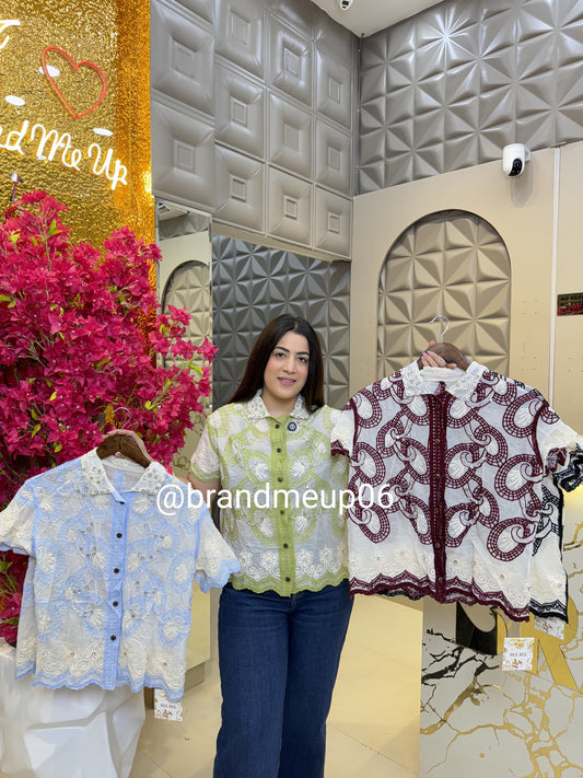 Cute Summer Embroidery Shirt With Rhinestones Lock (PRM-588)