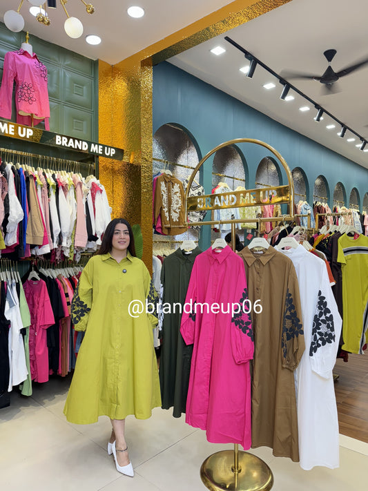 Cotton Designer Sleeves Dress With Pocket (PRM-622)