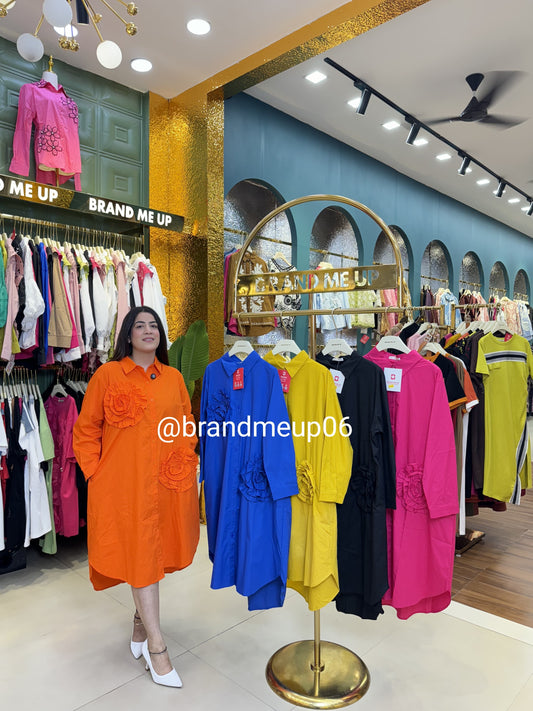 Cotton Designer Flower Dress With Pocket (PRM-623)