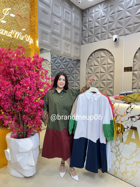 Cotton Designer Colorblock Dress With Pocket (PRM-625)