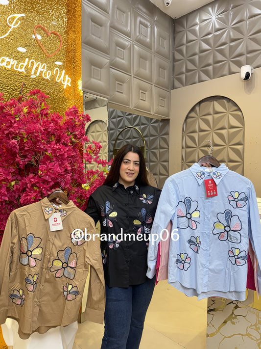 Cotton Embroidery Flower Shirt (PRM-638)