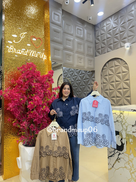 Cotton Rose Embroidery Shirt (PRM-642)