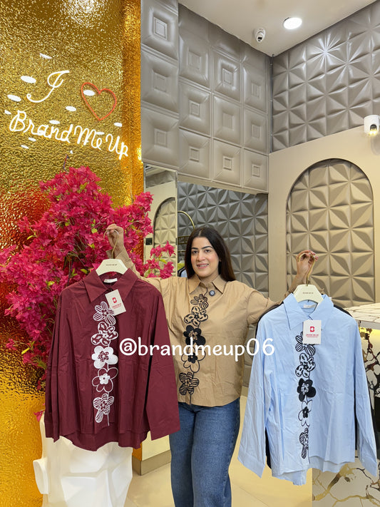 Cotton Front Floral Embroidery Shirt (PRM-643)