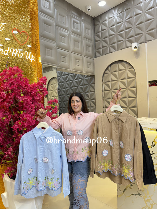 Cotton 3D Flower Embroidery Shirt (PRM-652)