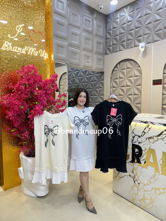 Cute Designer Pearl Bow Dress (PRM-653)