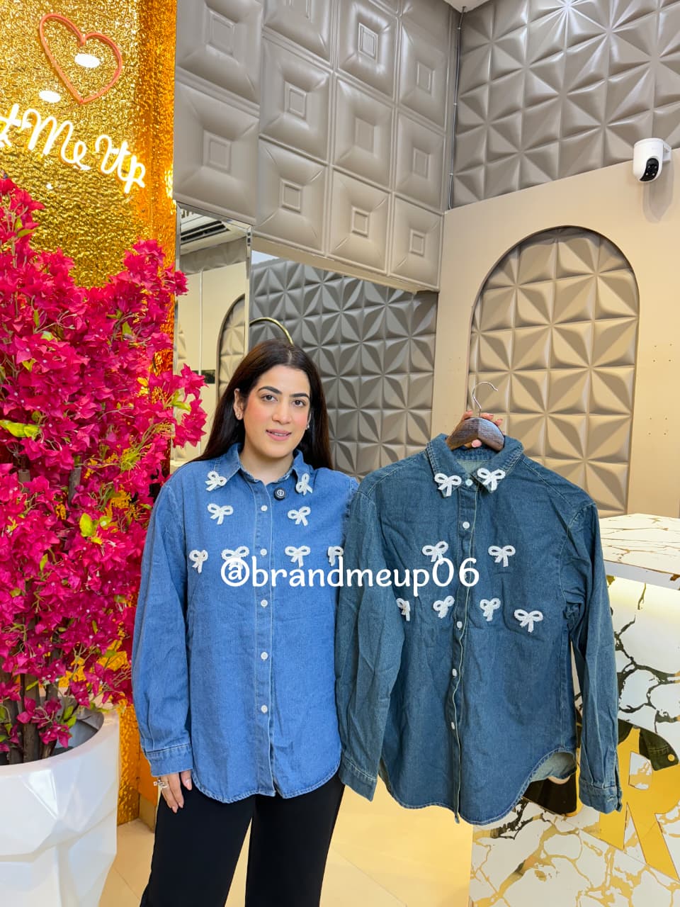 Denim Rhinstone Shirt (PRM-674) SMALL BOW