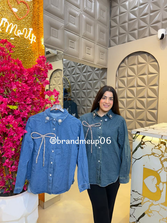 Denim Rhinstone Shirt (PRM-675) SINGLE BOW