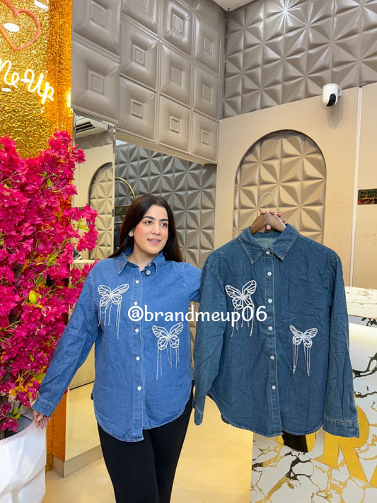 Denim Rhinstone Shirt (PRM-676) BUTTERFLY