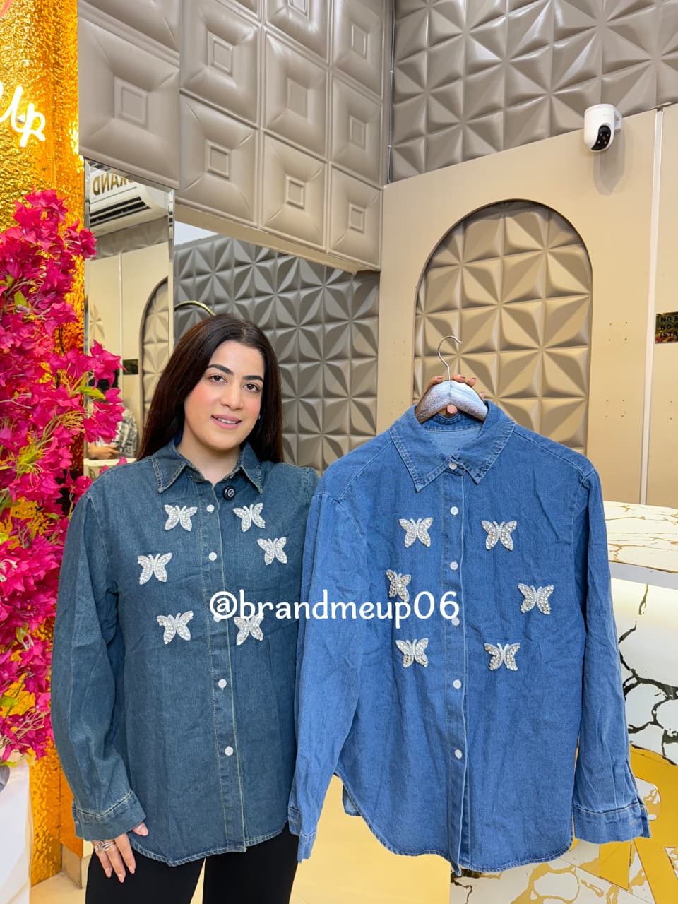 Denim Rhinstone Shirt (PRM-677) 6 BUTTERFLY