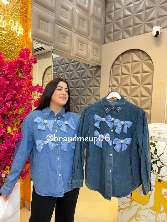 Denim Rhinstone Shirt (PRM-678) STONE BOW