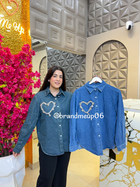 Denim Rhinstone Shirt (PRM-679) BIG HEART