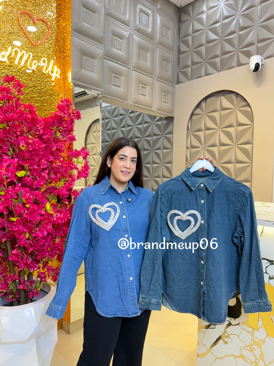 Denim Rhinstone Shirt (PRM-684) DUBLE HEART