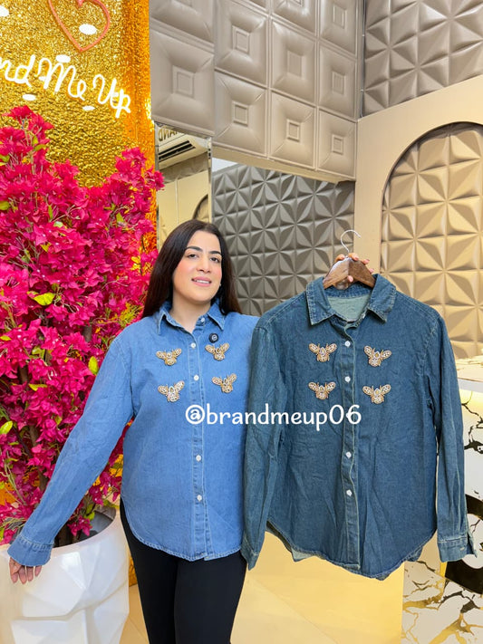 Denim Rhinstone Shirt (PRM-681) HONEYBEE