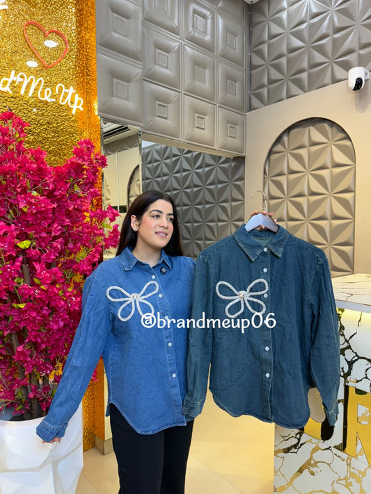 Denim Rhinstone Shirt (PRM-685) SINGLE FLOWER