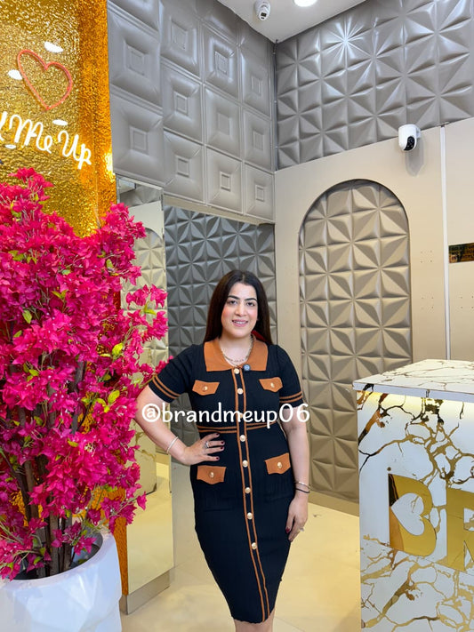 Summer Knit Dress With Golden Button (PRM-697)