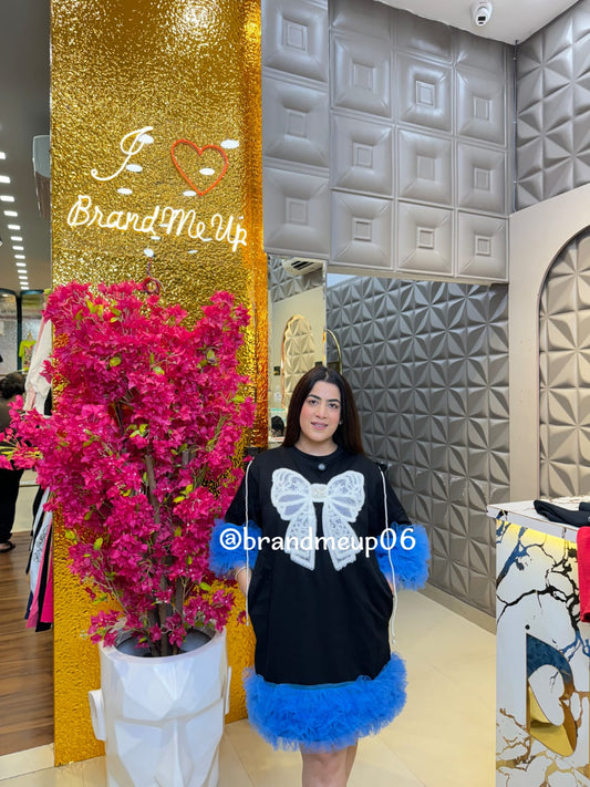 IMPORTED STRETCHABLE DRESS WITH POCKET (PRM-725) BOW & PEARL