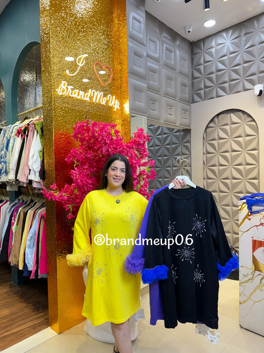 IMPORTED STRETCHABLE DRESS WITH POCKETS (PRM-726) STAR RHINESTONE