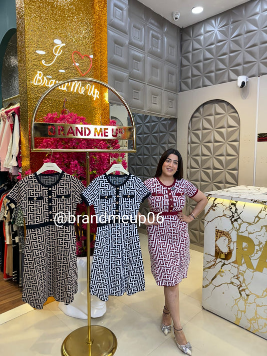 SUMMER KNIT DRESS WITH GOLDEN BUTTON (PRM-742)