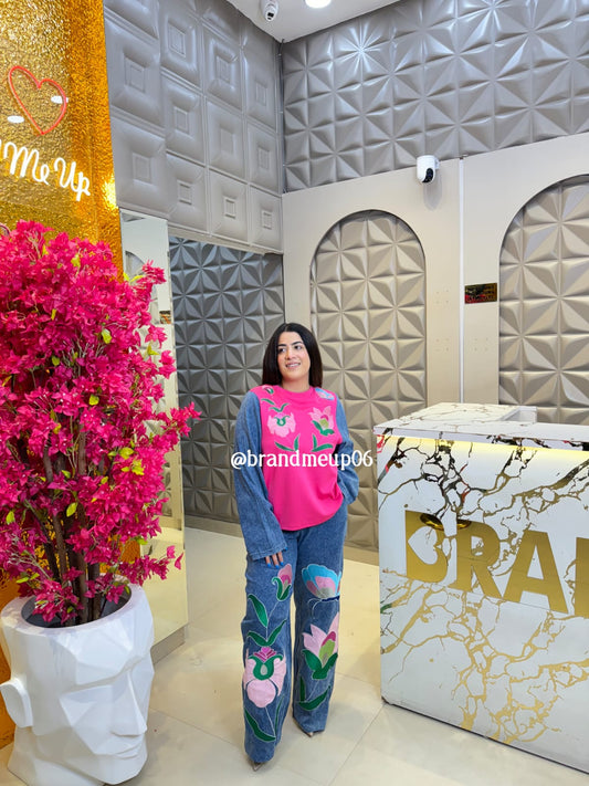 DENIM EMBROIDERED CORD SET (PRM-752)