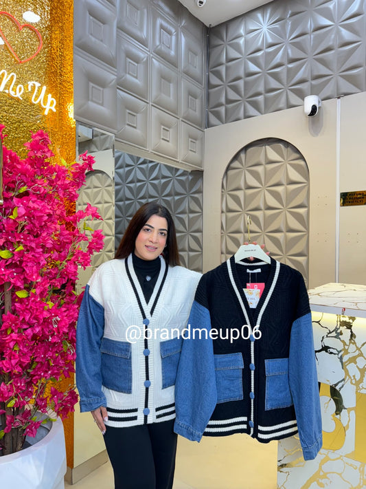 WOOLEN DESIGNER CARDIGAN WITH DENIM POCKET (IMP-540)
