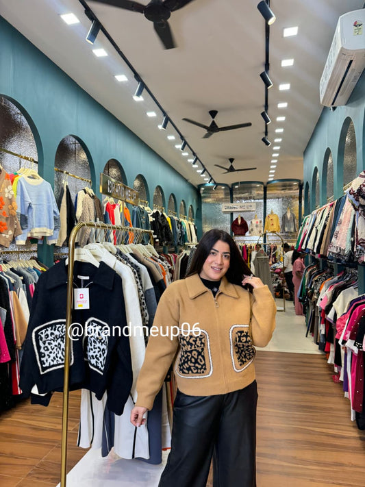 DESIGNER WOOLEN PRINTED POCKET CARDIGAN (IMP-556)