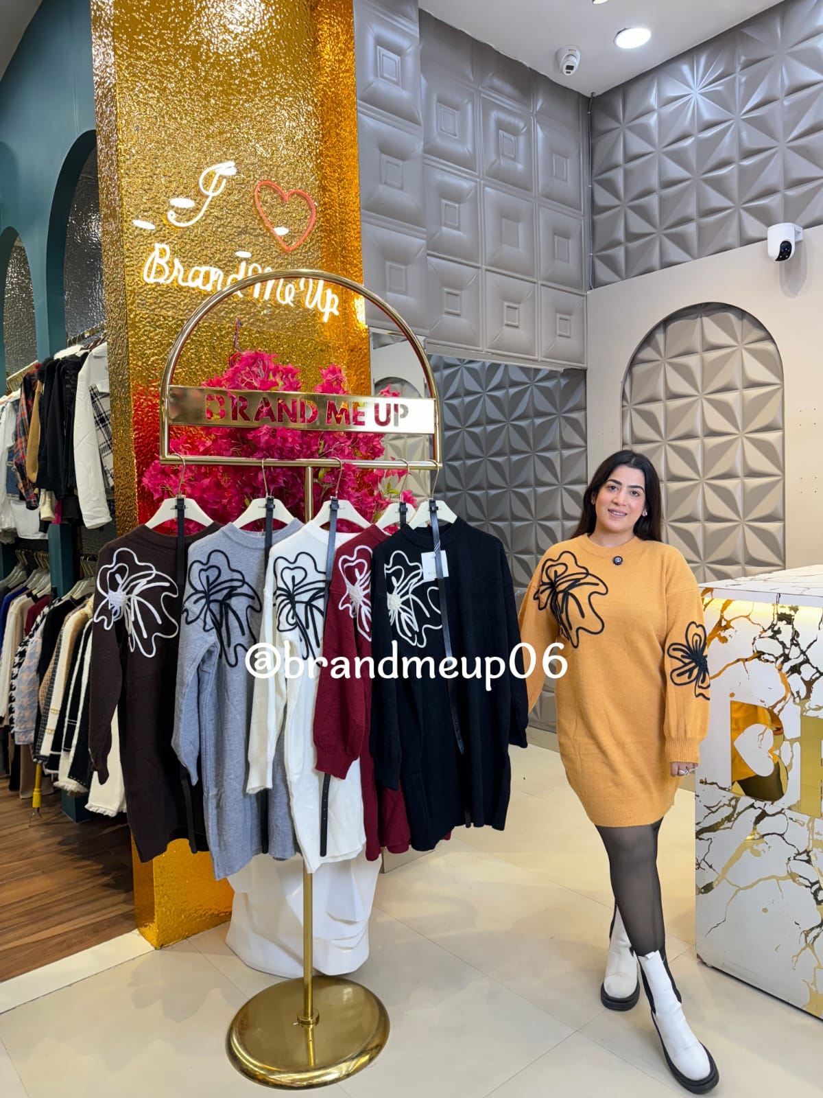 EMBROIDERY BIG FLOWER WOOLEN DRESS WITH BELT (IMP-573)