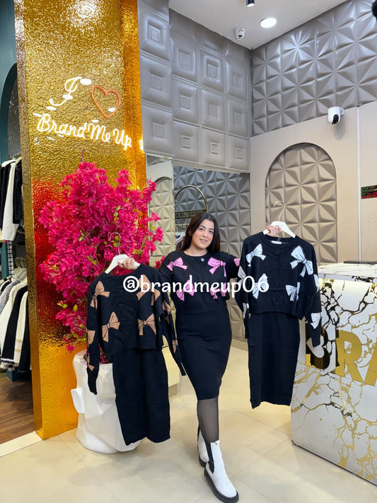 WOOLEN DRESS WITH BOW RHINESTONES TOP (IMP-597)