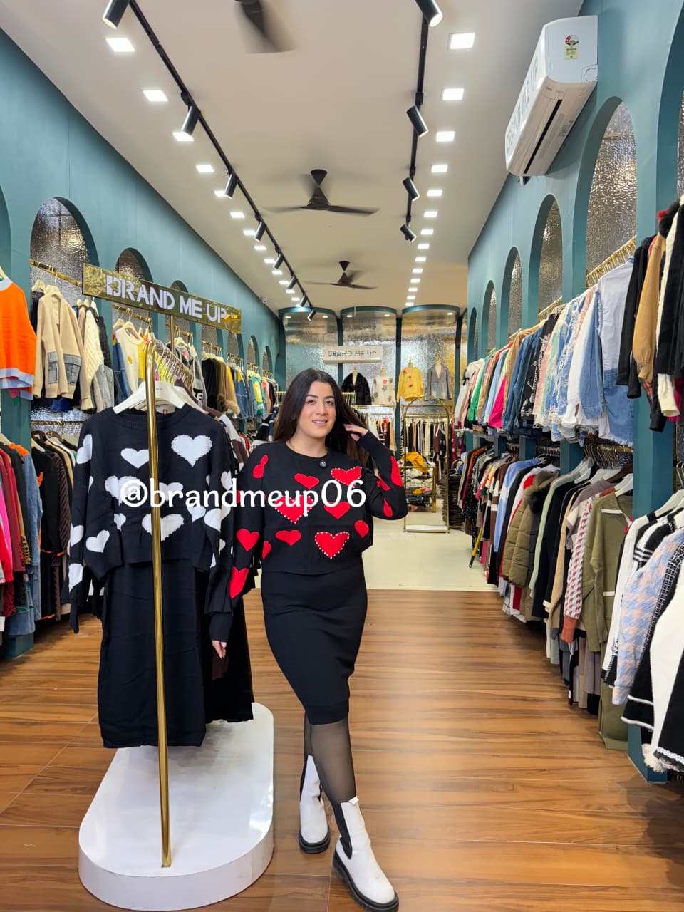 WOOLEN DRESS WITH HEART RHINESTONES TOP (IMP-596)