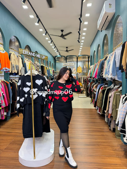 WOOLEN DRESS WITH HEART RHINESTONES TOP (IMP-596)