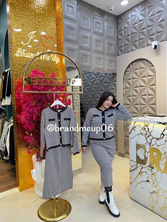 WOOLEN CARDIGAN WITH SKIRT CHESS (IMP-600)