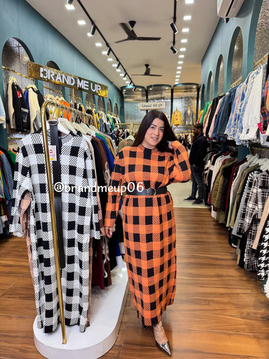 WOOLEN CHECKES DRESS WITH BELT (IIMP-606)