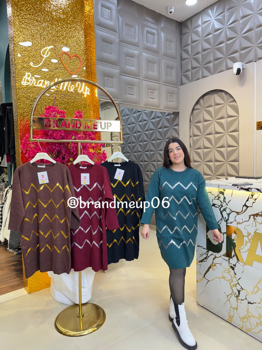 WOOLEN ZIGZAG SEQUENCE DRESS (IMP-608)