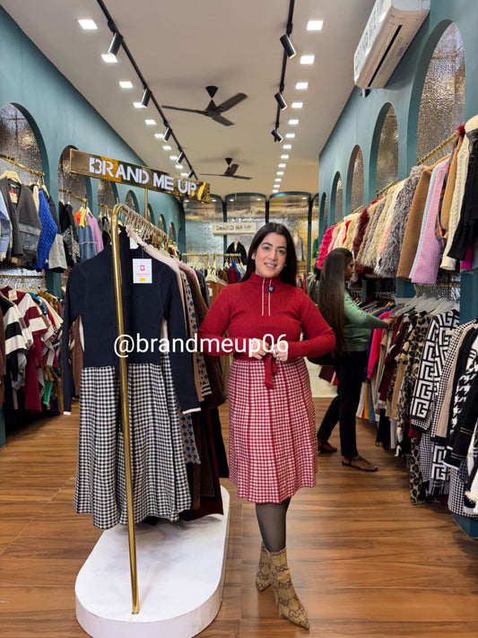 WOOLEN CHECK SKATER DRESS (IMP-633)